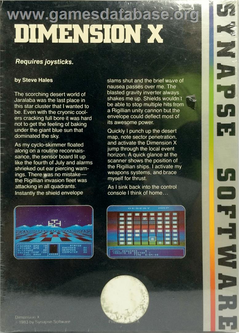 Dimension X - Atari 8-bit - Artwork - Box Back