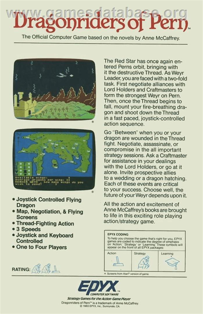 Dragonriders of Pern - Atari 8-bit - Artwork - Box Back
