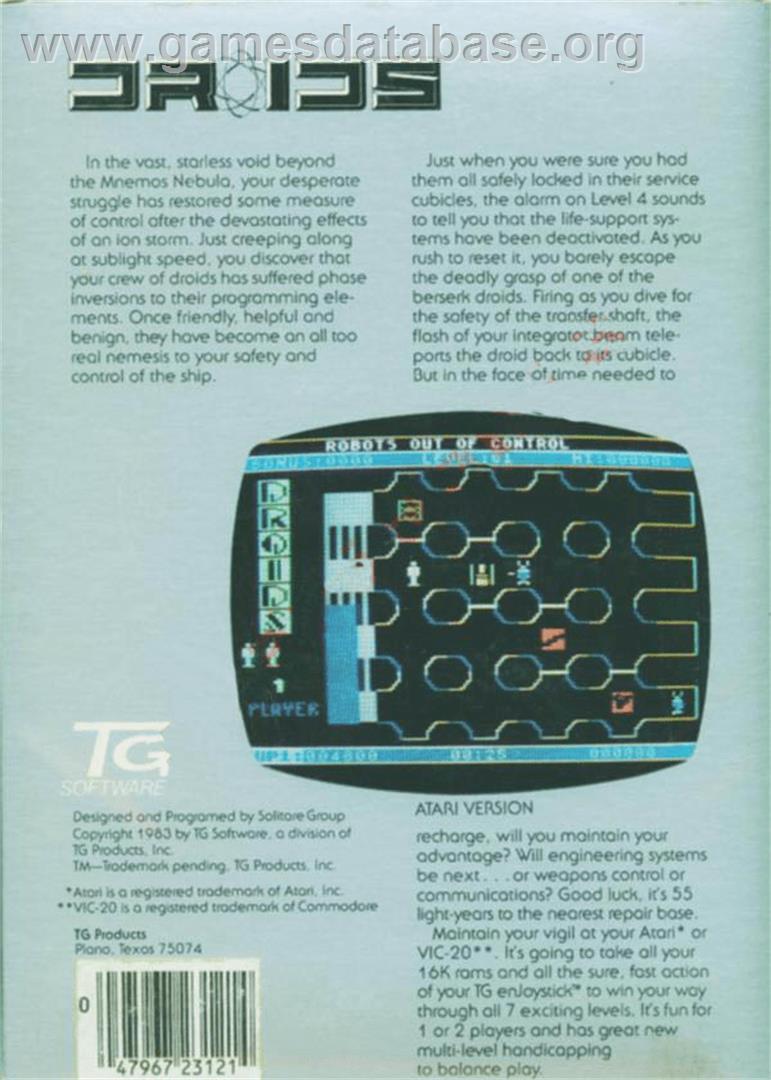 Droids - Atari 8-bit - Artwork - Box Back