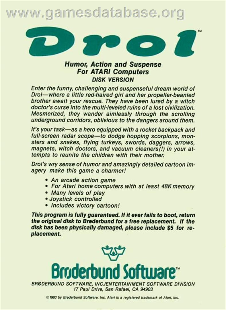 Drol - Atari 8-bit - Artwork - Box Back
