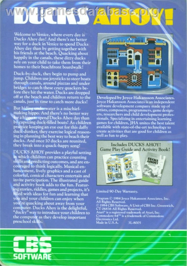 Ducks Ahoy! - Atari 8-bit - Artwork - Box Back