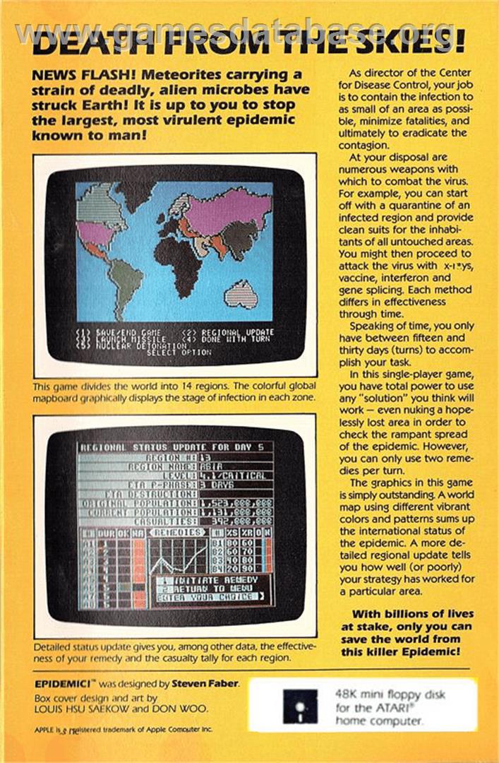 Epidemic! - Atari 8-bit - Artwork - Box Back