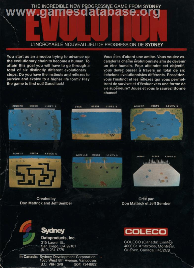 Evolution - Atari 8-bit - Artwork - Box Back