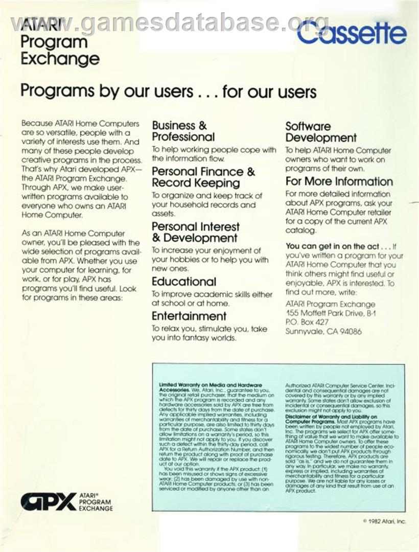 Excalibur - Atari 8-bit - Artwork - Box Back