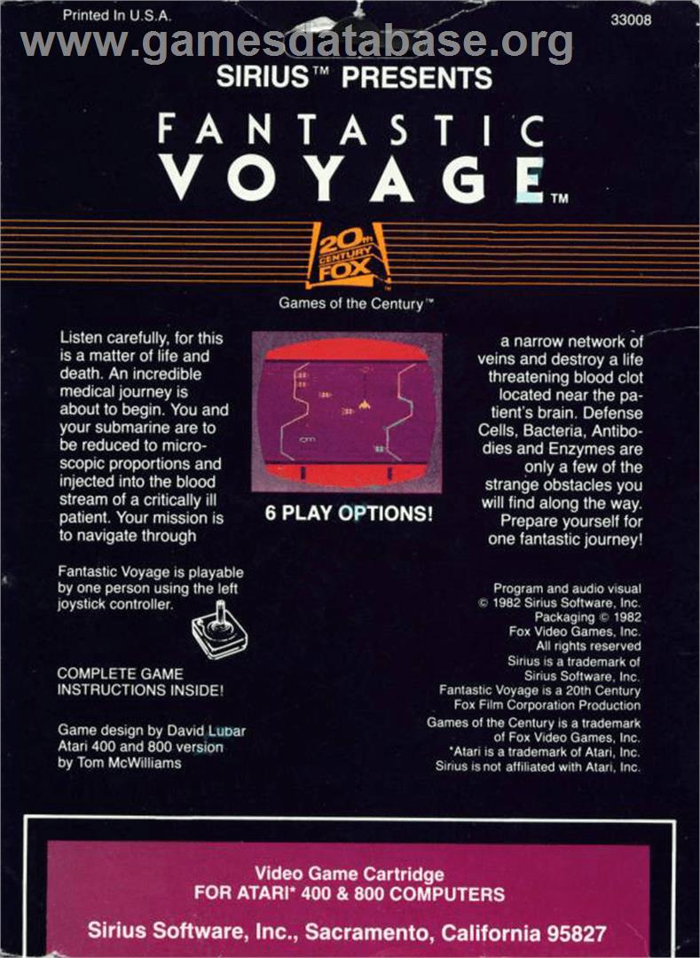 Fantastic Voyage - Atari 8-bit - Artwork - Box Back