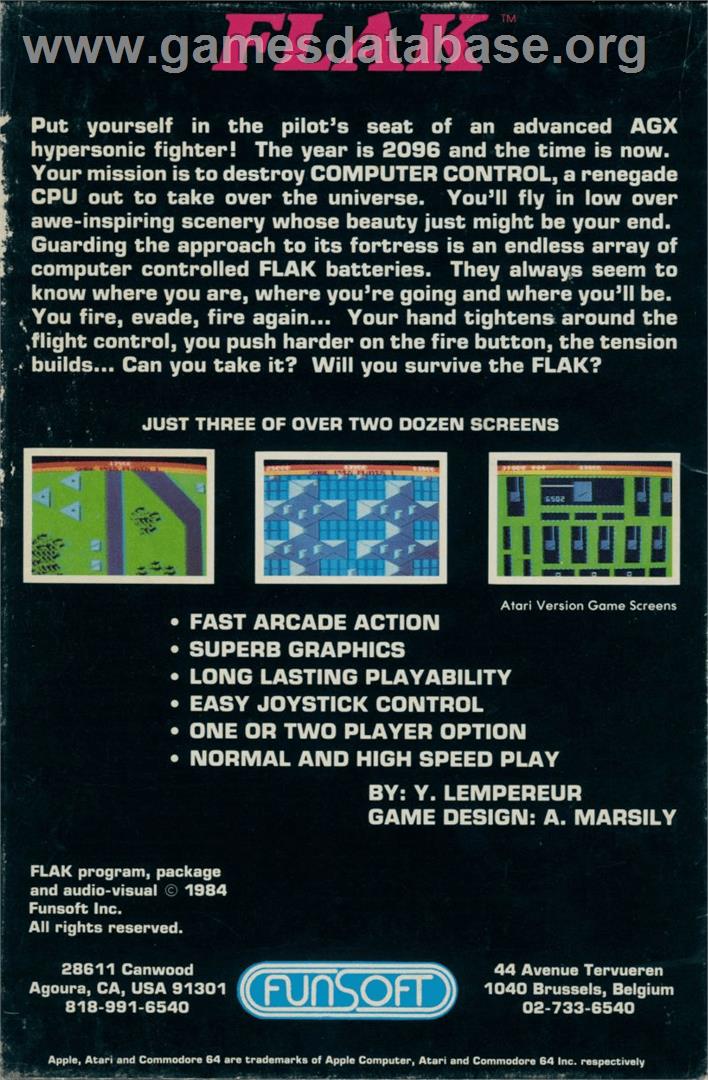 Flak - Atari 8-bit - Artwork - Box Back