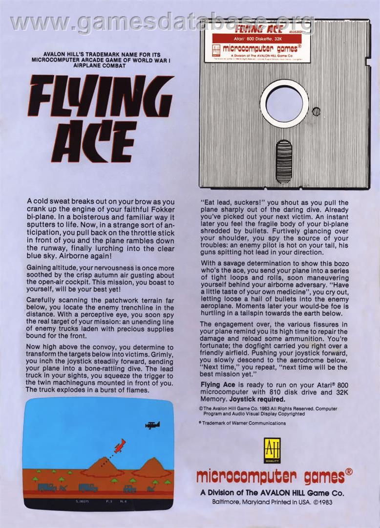 Flying Ace - Atari 8-bit - Artwork - Box Back