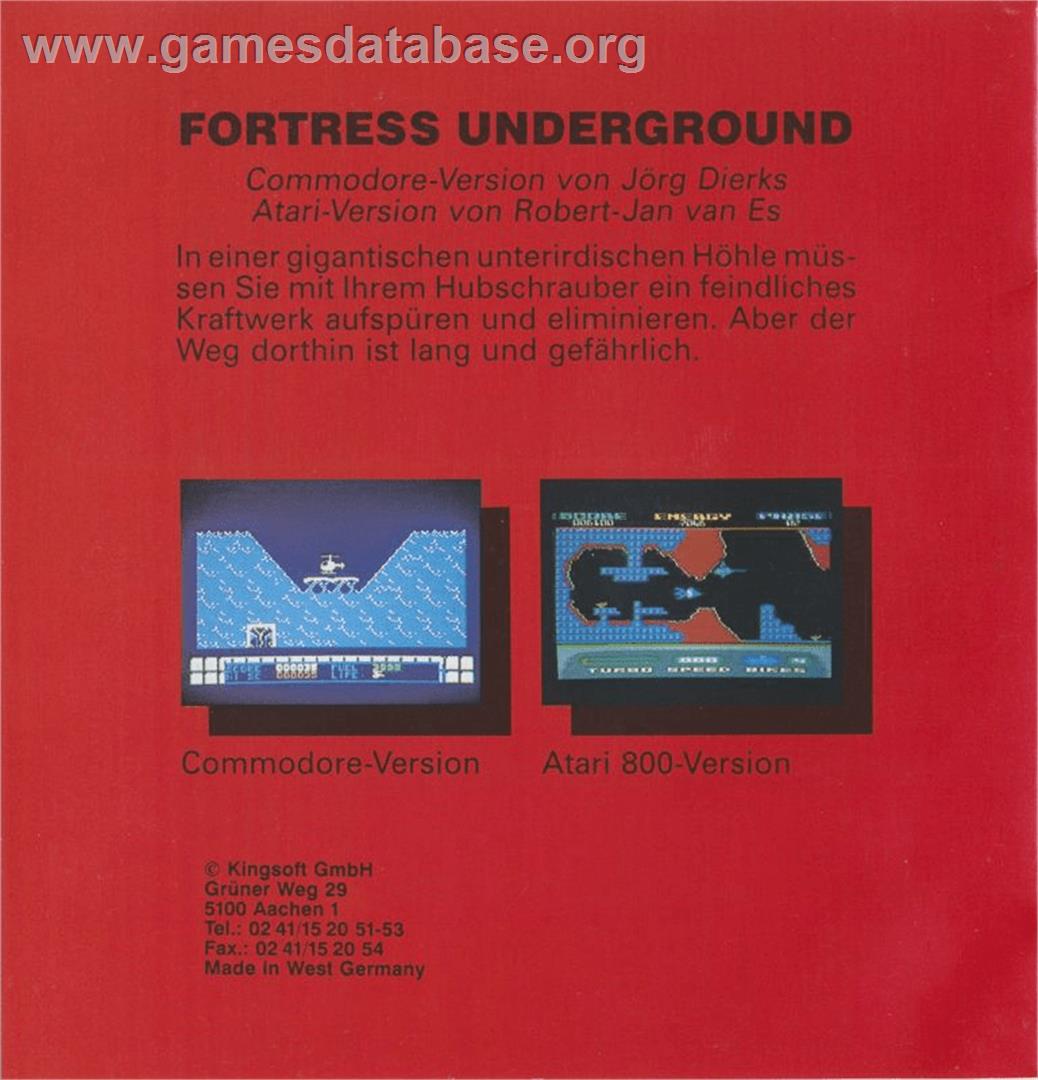 Fortress Underground - Atari 8-bit - Artwork - Box Back