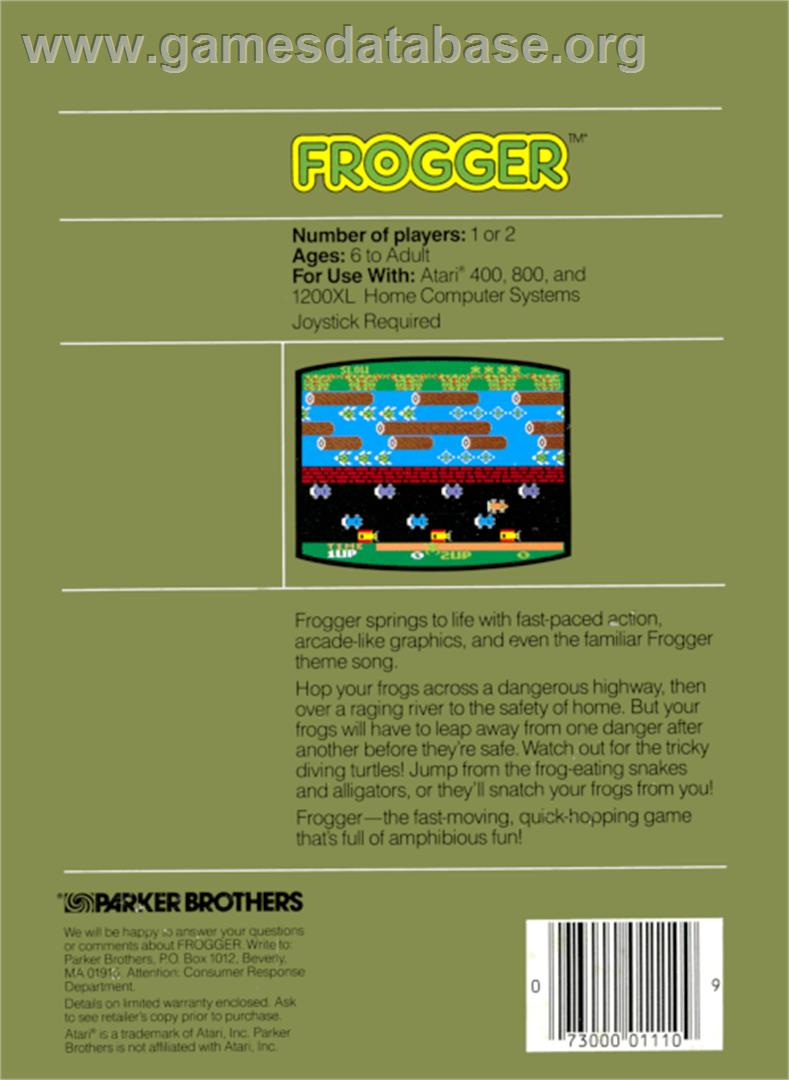 Frogger - Atari 8-bit - Artwork - Box Back