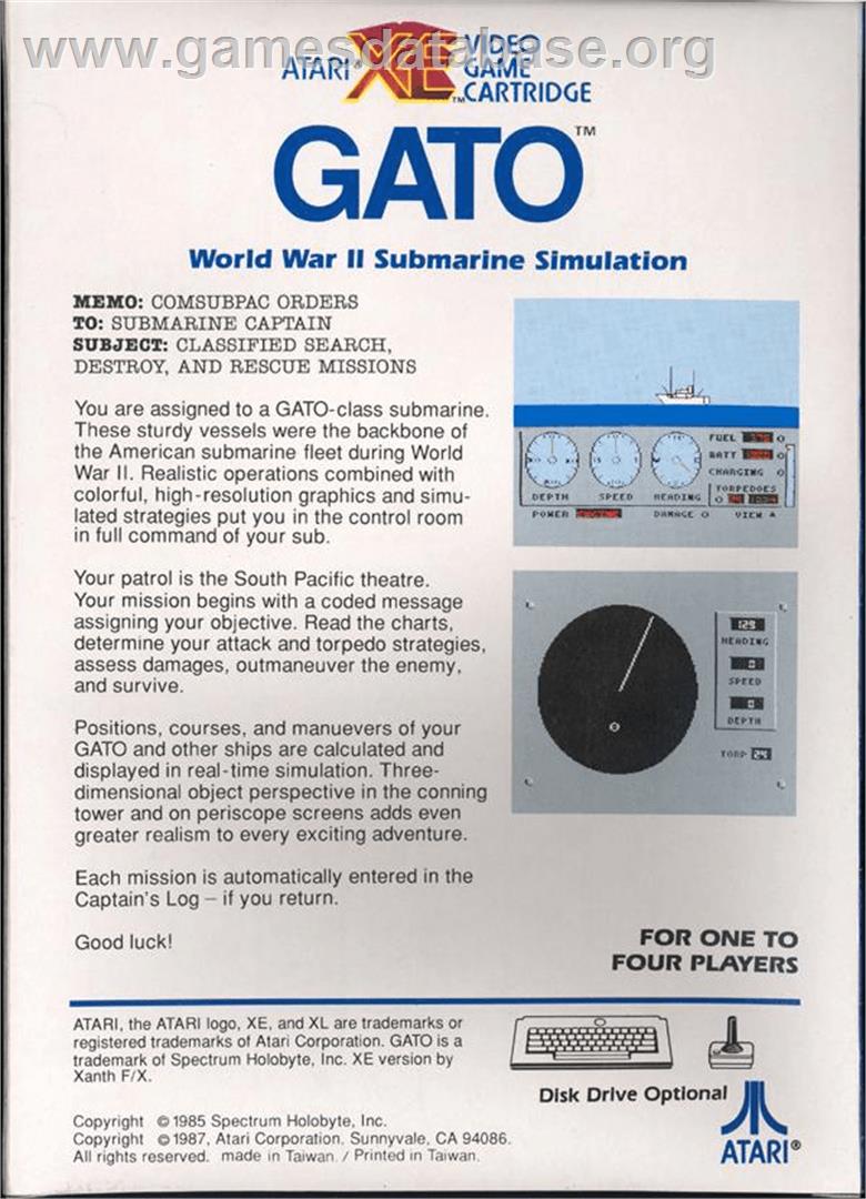 GATO - Atari 8-bit - Artwork - Box Back