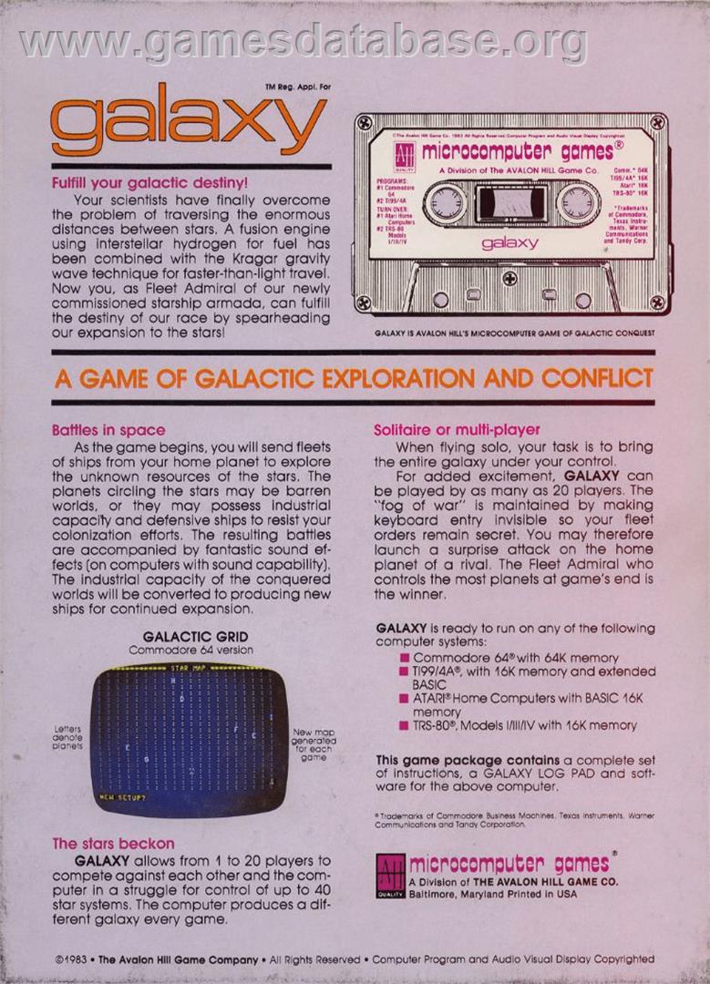Galaxy - Atari 8-bit - Artwork - Box Back