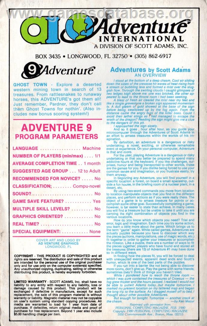 Ghost Town - Atari 8-bit - Artwork - Box Back