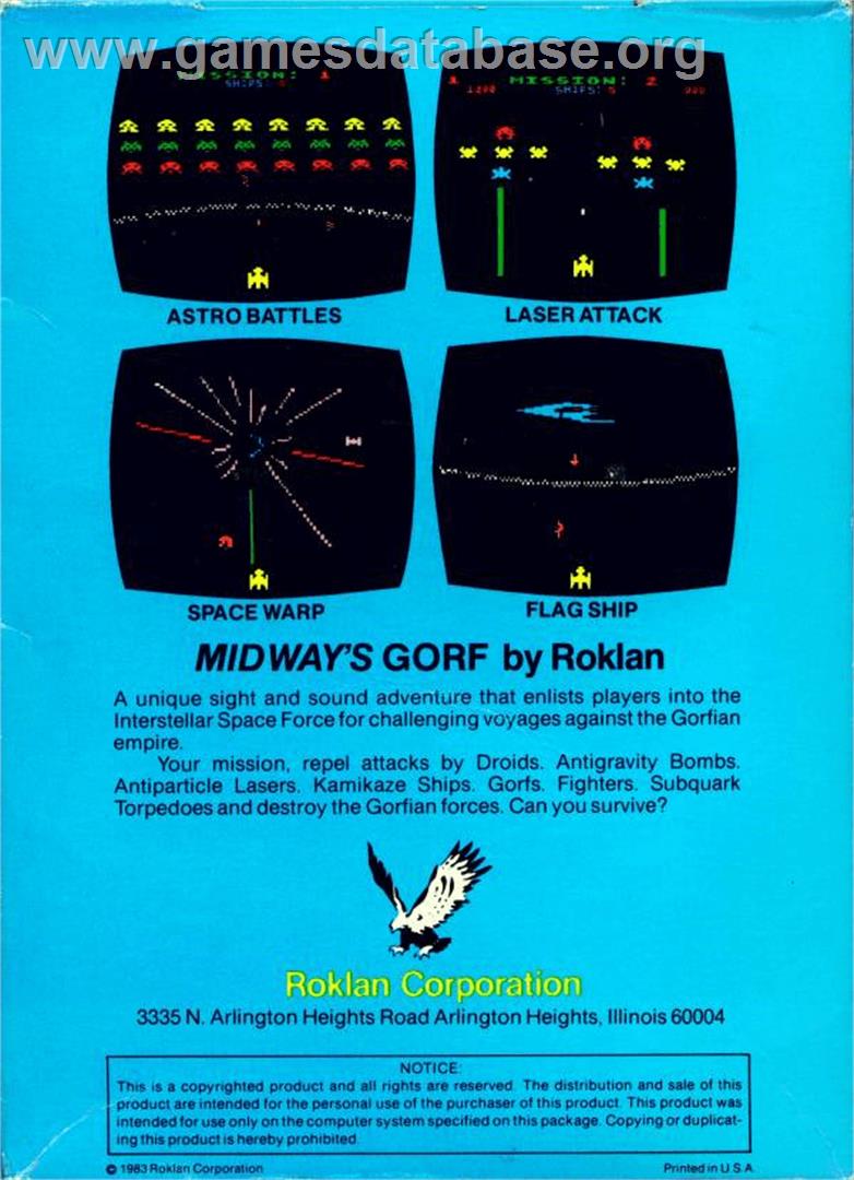 Gorf - Atari 8-bit - Artwork - Box Back