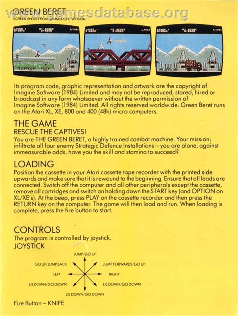 Green Beret - Atari 8-bit - Artwork - Box Back