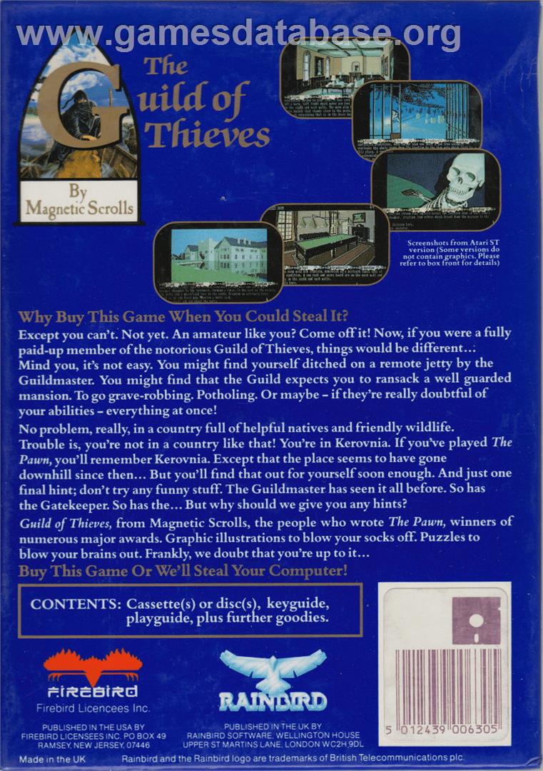 Guild Of Thieves, The - Atari 8-bit - Artwork - Box Back