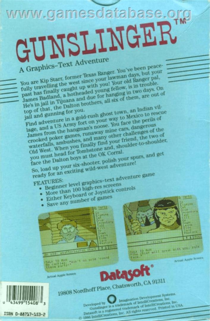 Gunslinger - Atari 8-bit - Artwork - Box Back