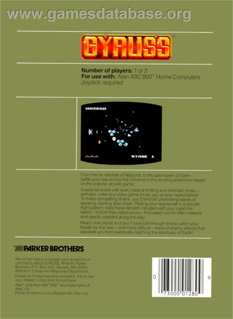 Gyruss - Atari 8-bit - Artwork - Box Back
