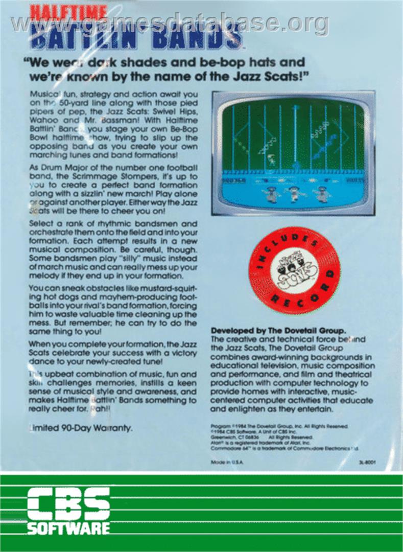 Halftime Battlin' Bands - Atari 8-bit - Artwork - Box Back