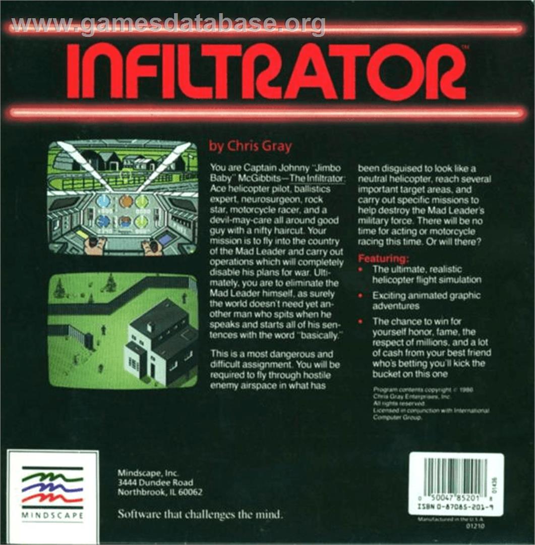 Infiltrator - Atari 8-bit - Artwork - Box Back
