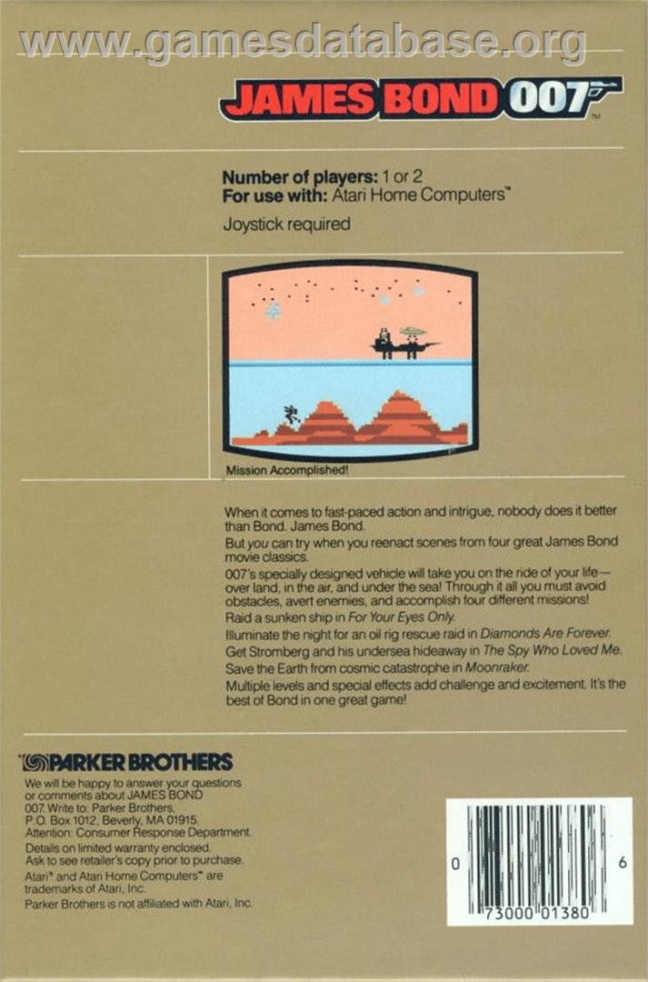 James Bond 007 - Atari 8-bit - Artwork - Box Back
