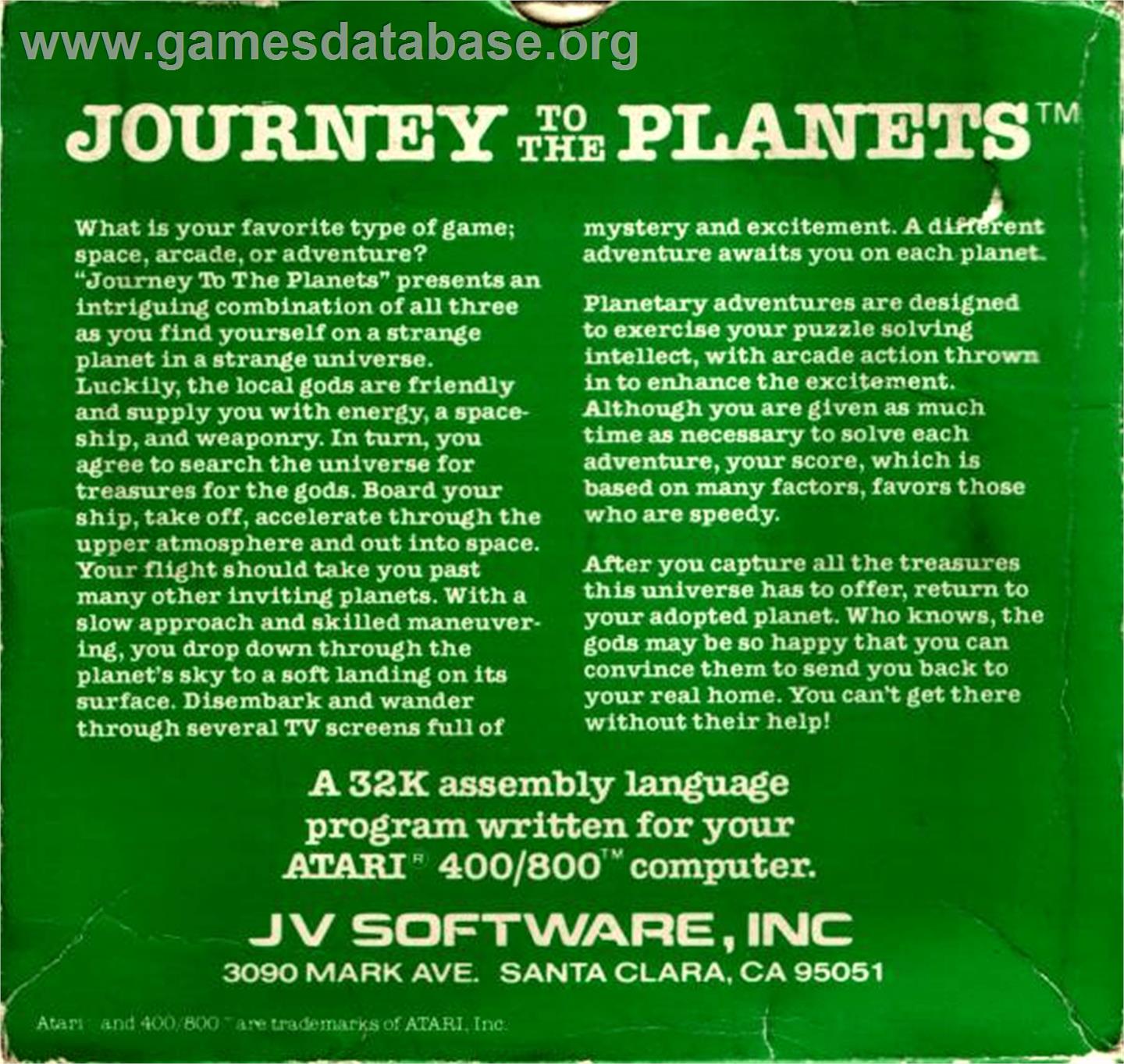 Journey to the Planets - Atari 8-bit - Artwork - Box Back