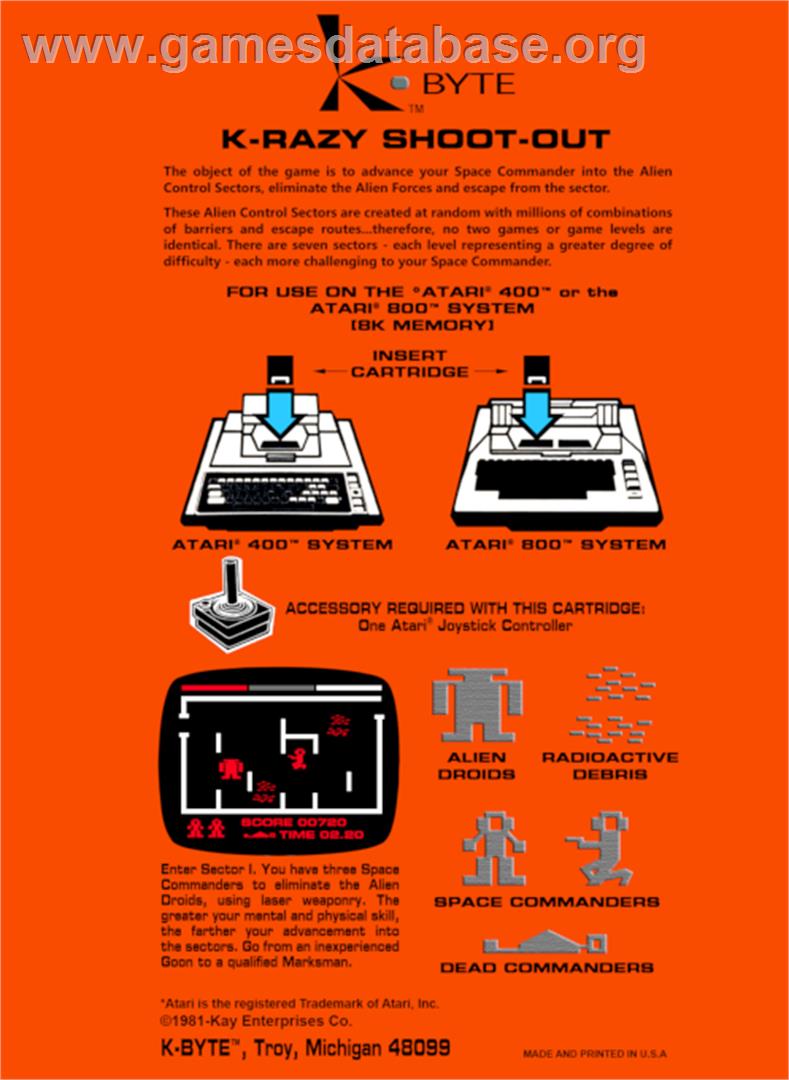 K-Razy Shootout - Atari 8-bit - Artwork - Box Back