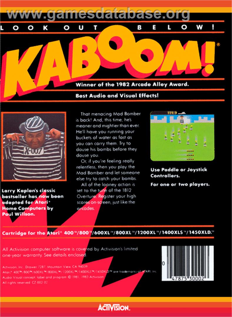Kaboom! - Atari 8-bit - Artwork - Box Back
