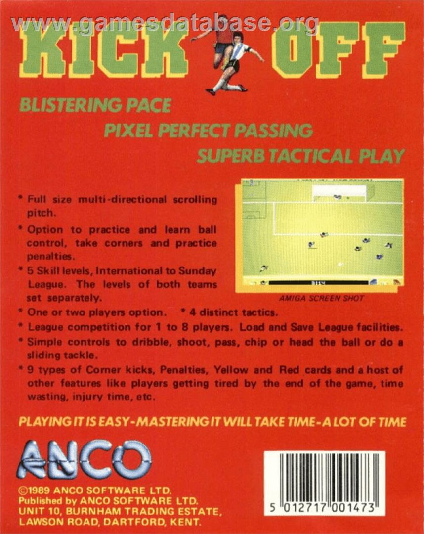 Kick Off - Atari 8-bit - Artwork - Box Back