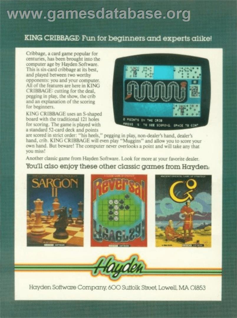 King Cribbage - Atari 8-bit - Artwork - Box Back