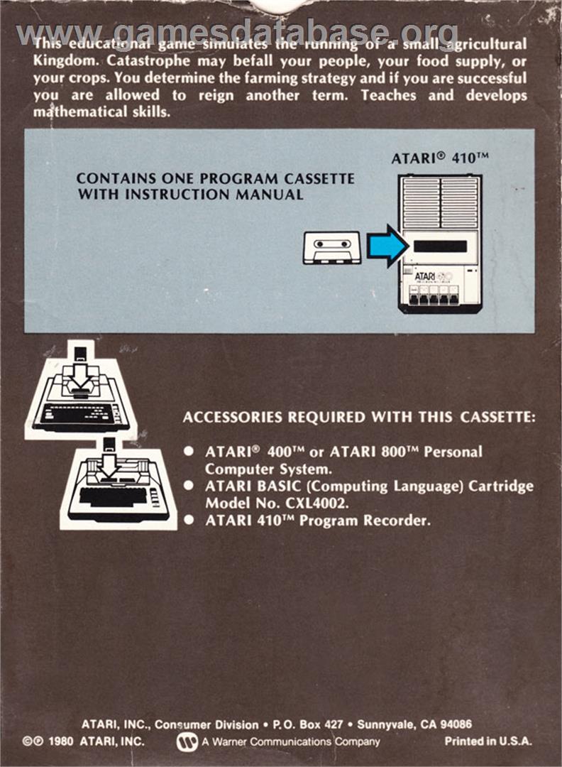 Kingdom - Atari 8-bit - Artwork - Box Back
