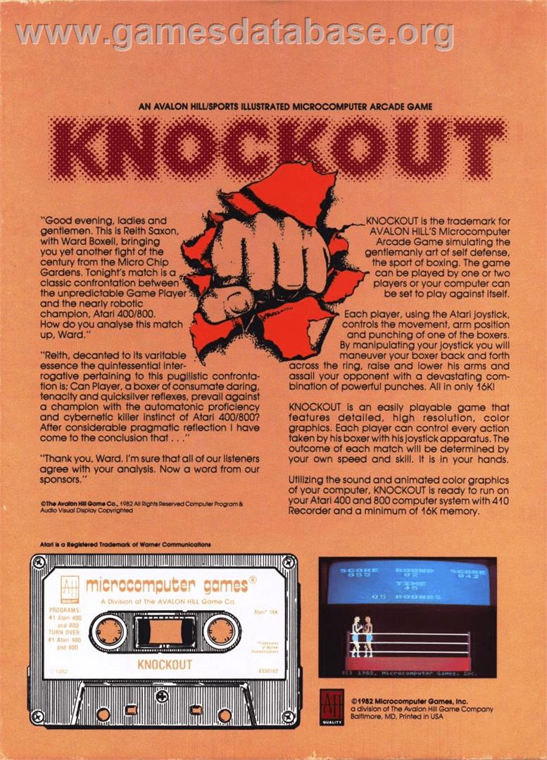 Knockout - Atari 8-bit - Artwork - Box Back