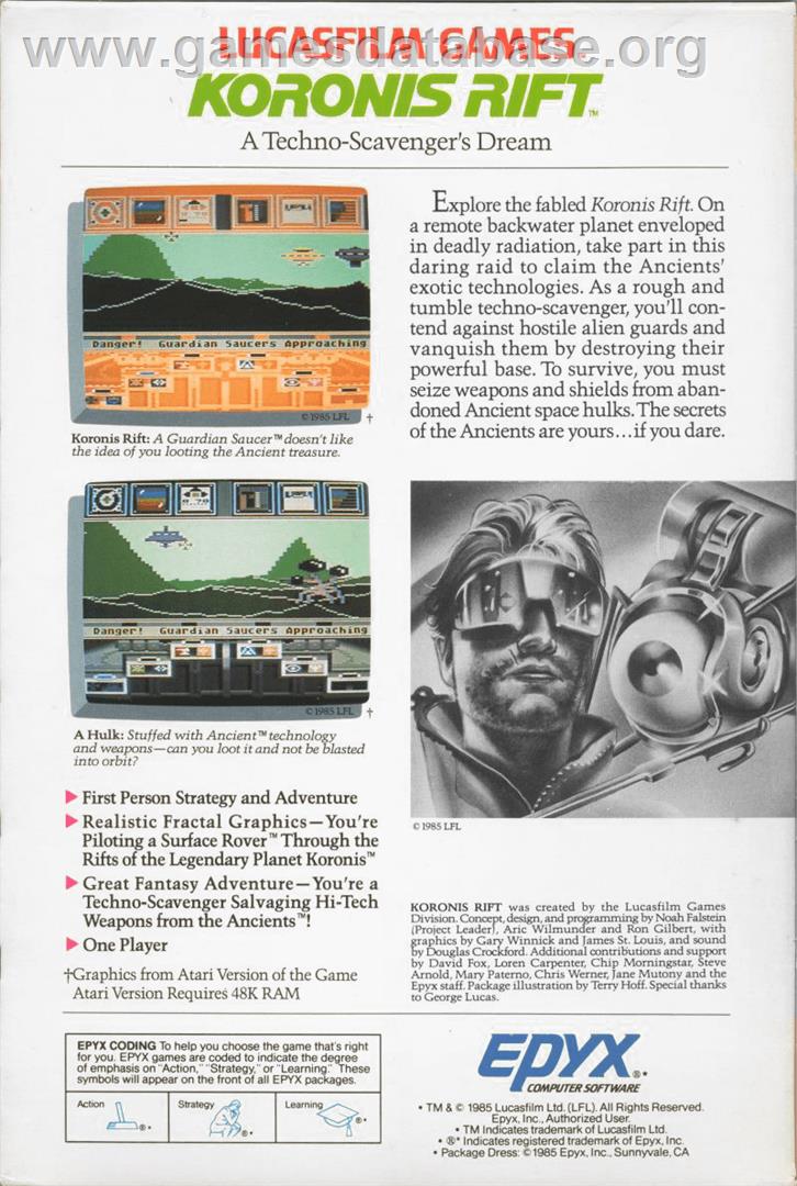 Koronis Rift - Atari 8-bit - Artwork - Box Back