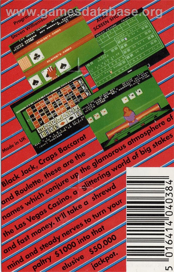Las Vegas Casino - Atari 8-bit - Artwork - Box Back