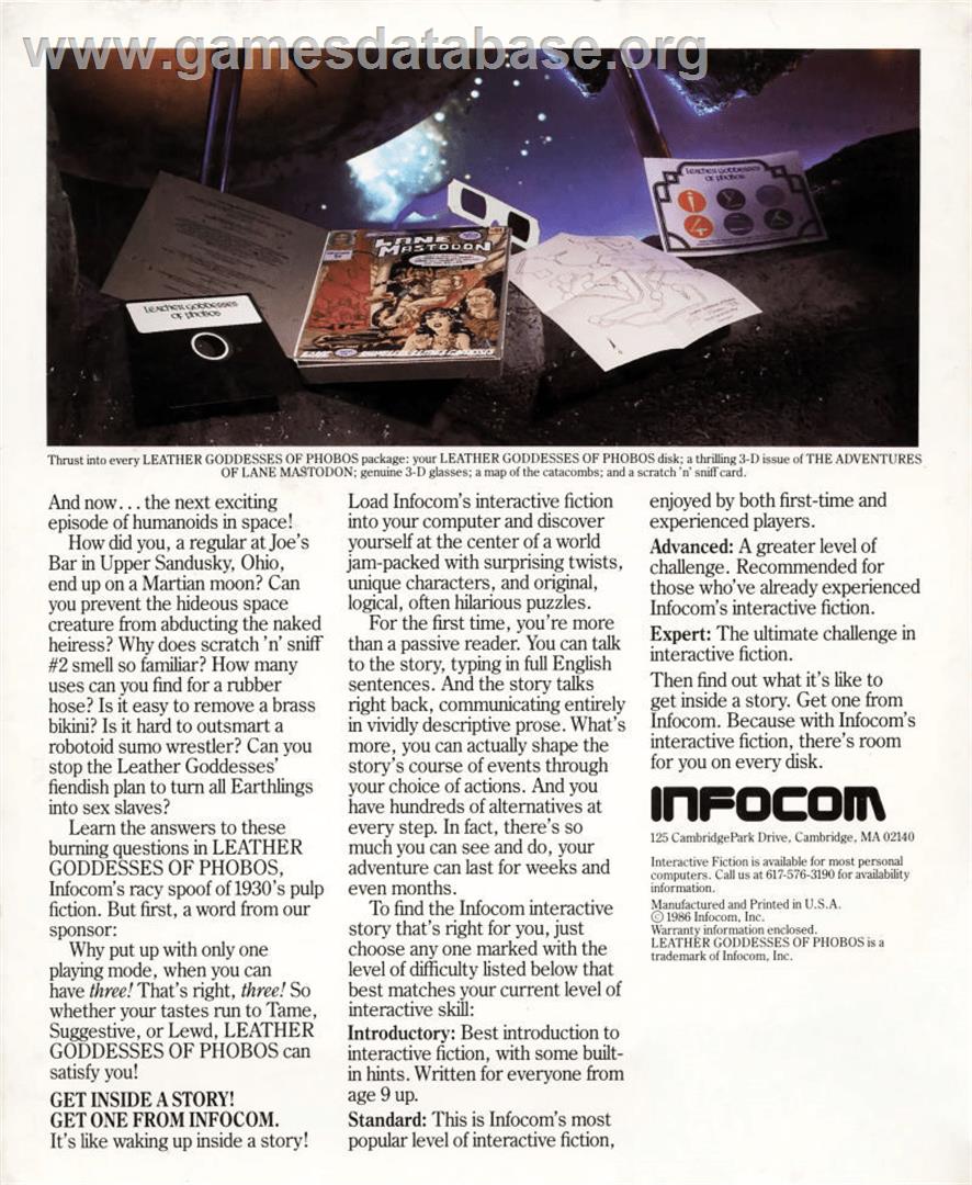 Leather Goddesses of Phobos - Atari 8-bit - Artwork - Box Back