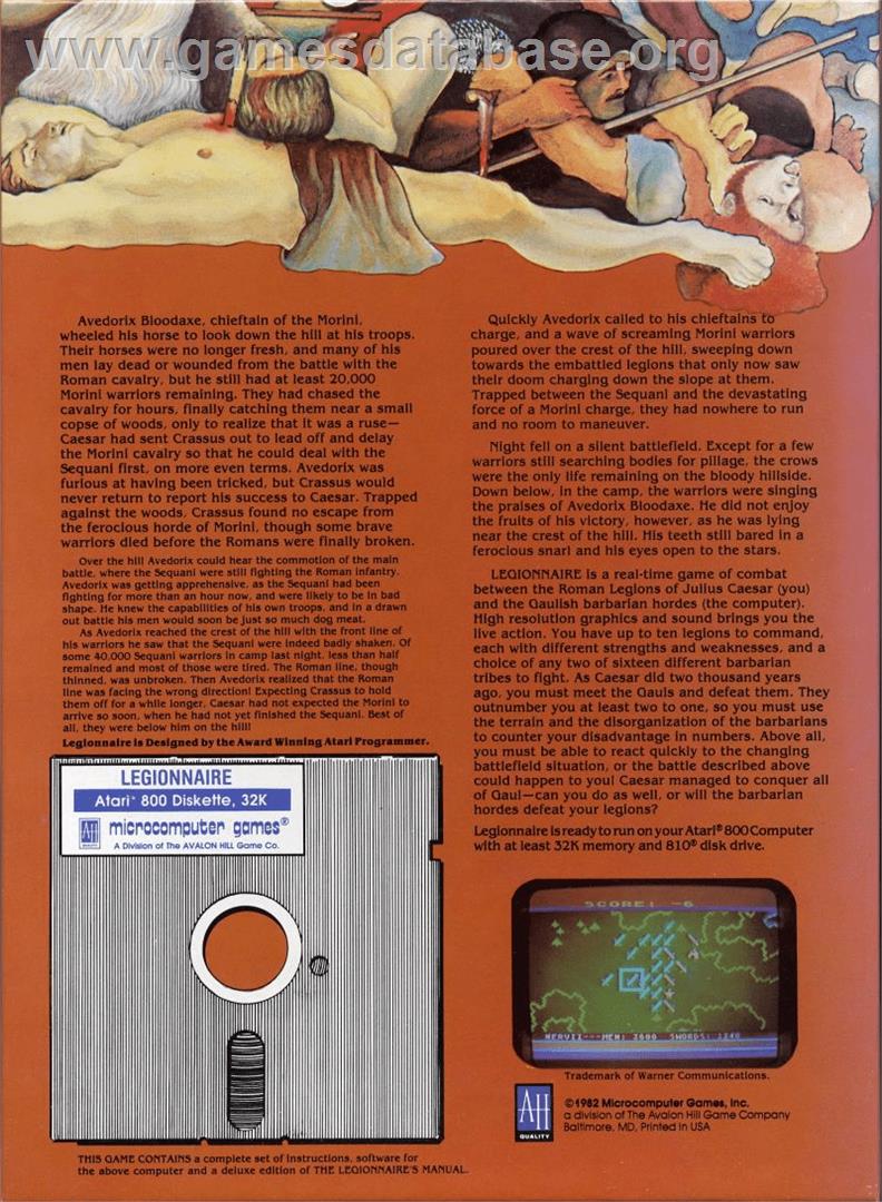 Legionnaire - Atari 8-bit - Artwork - Box Back