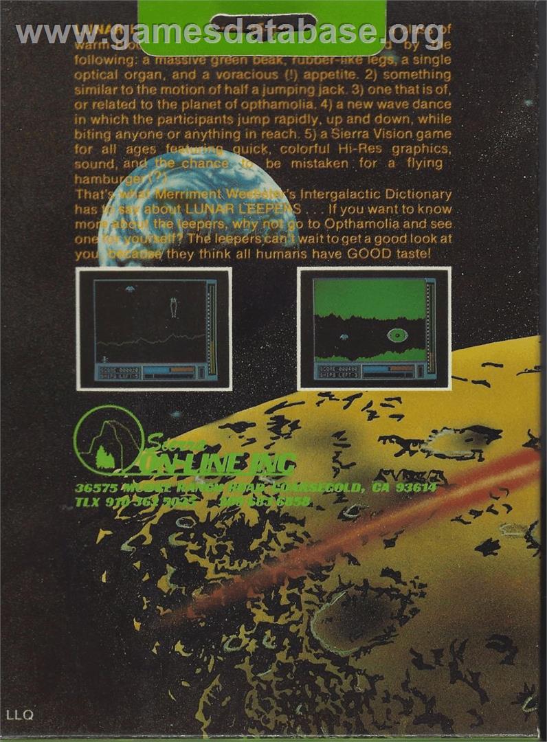 Lunar Leeper - Atari 8-bit - Artwork - Box Back