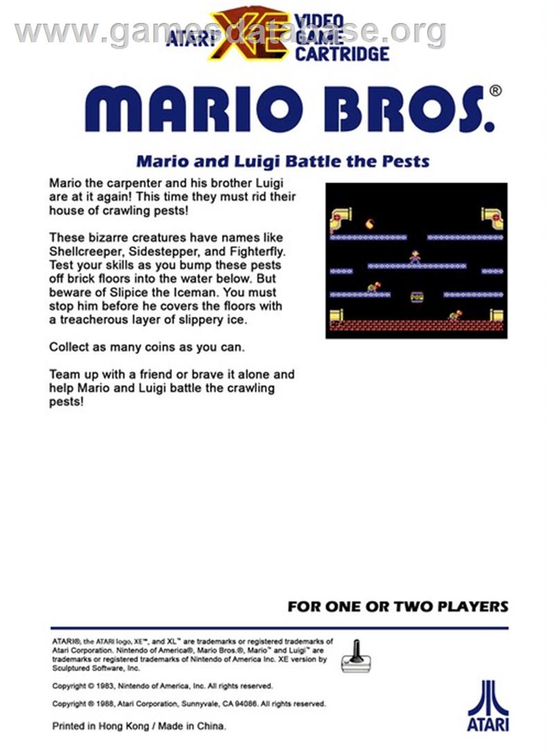 Mario Bros. - Atari 8-bit - Artwork - Box Back