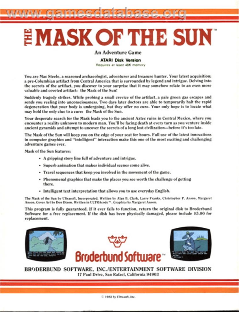 Mask Of The Sun, The - Atari 8-bit - Artwork - Box Back
