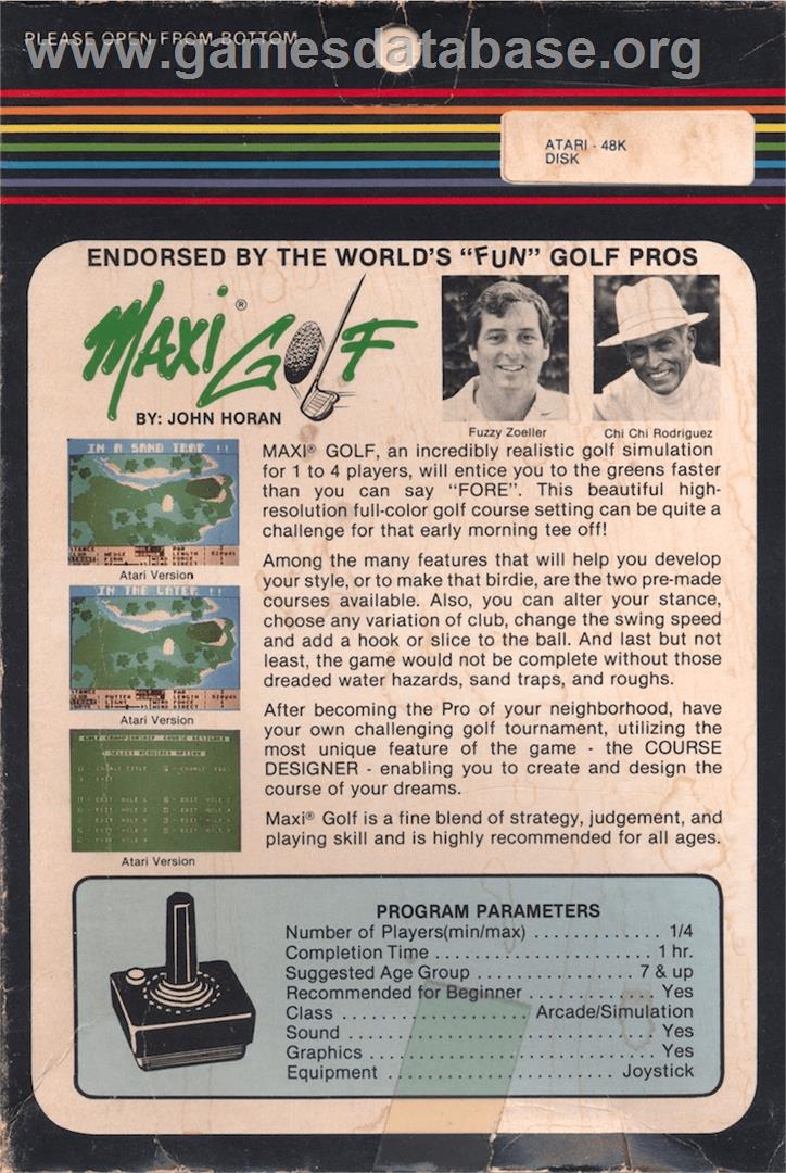 Maxi Golf - Atari 8-bit - Artwork - Box Back