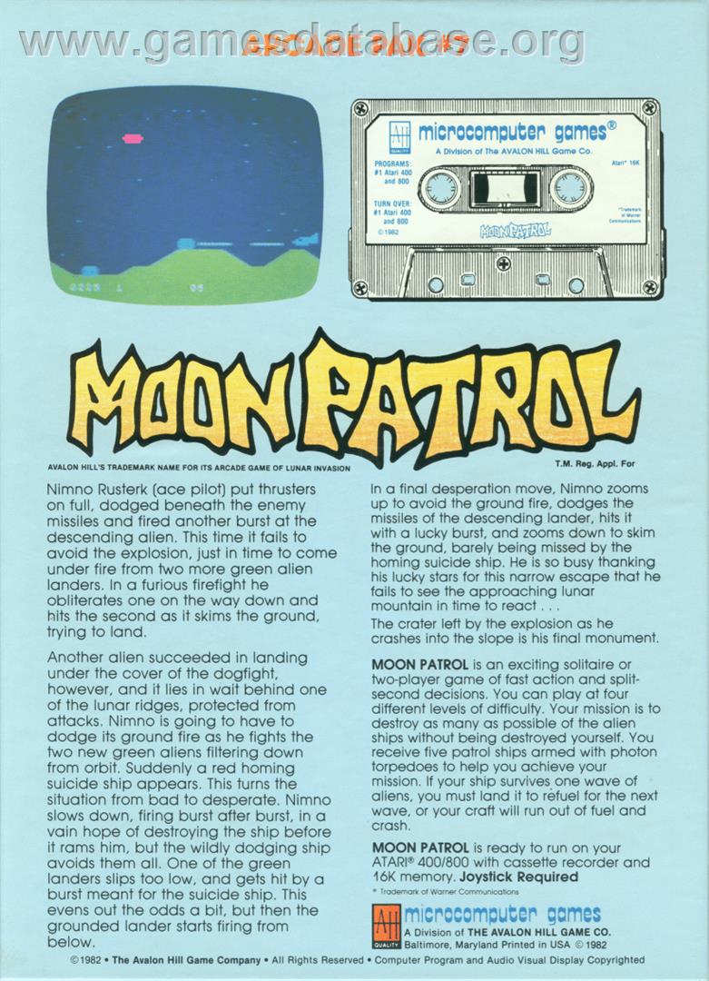 Moon Patrol - Atari 8-bit - Artwork - Box Back