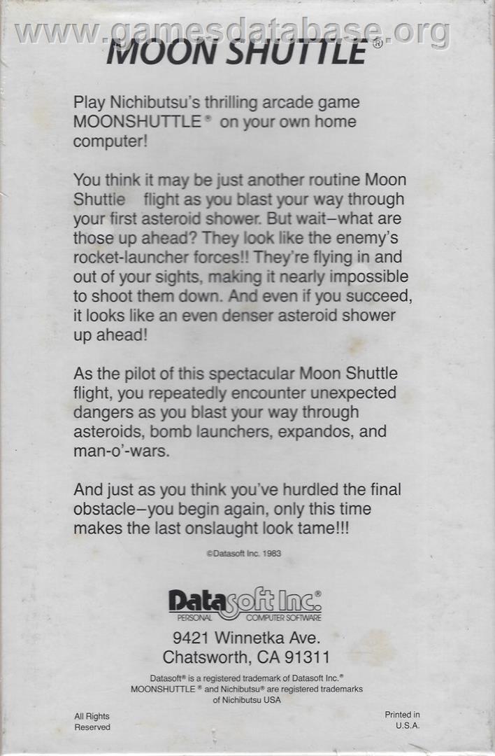 Moon Shuttle - Atari 8-bit - Artwork - Box Back