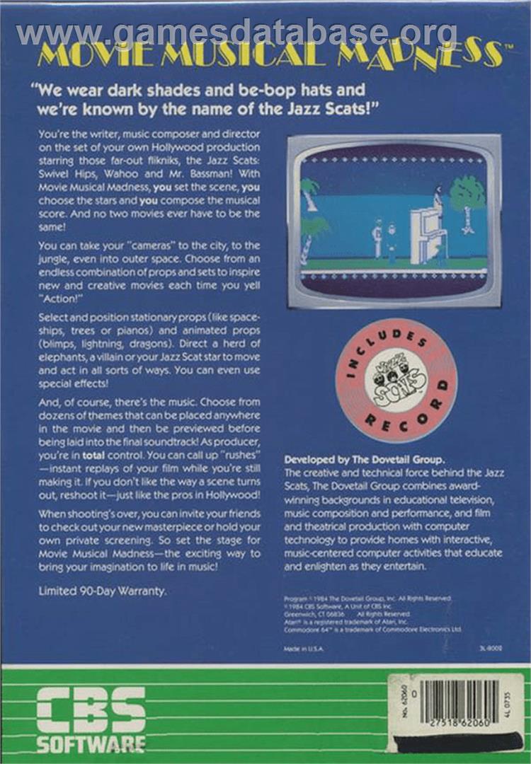 Movie Musical Madness - Atari 8-bit - Artwork - Box Back