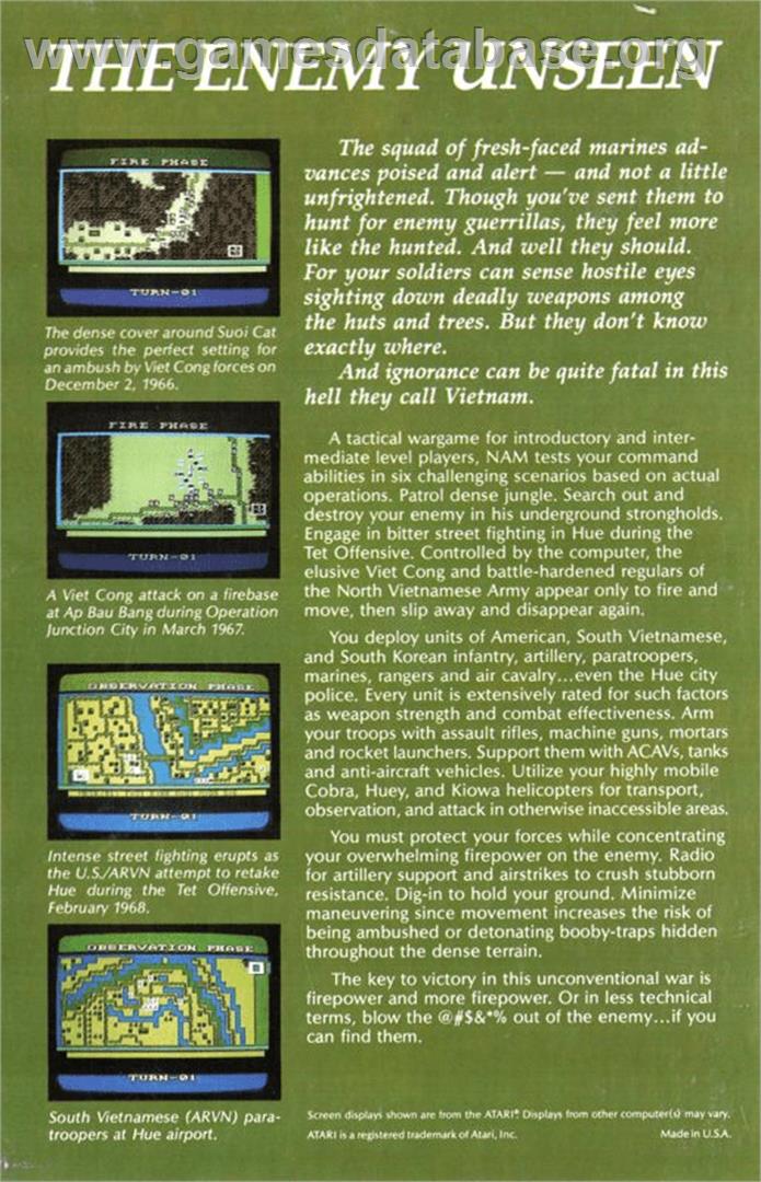 Nam - Atari 8-bit - Artwork - Box Back