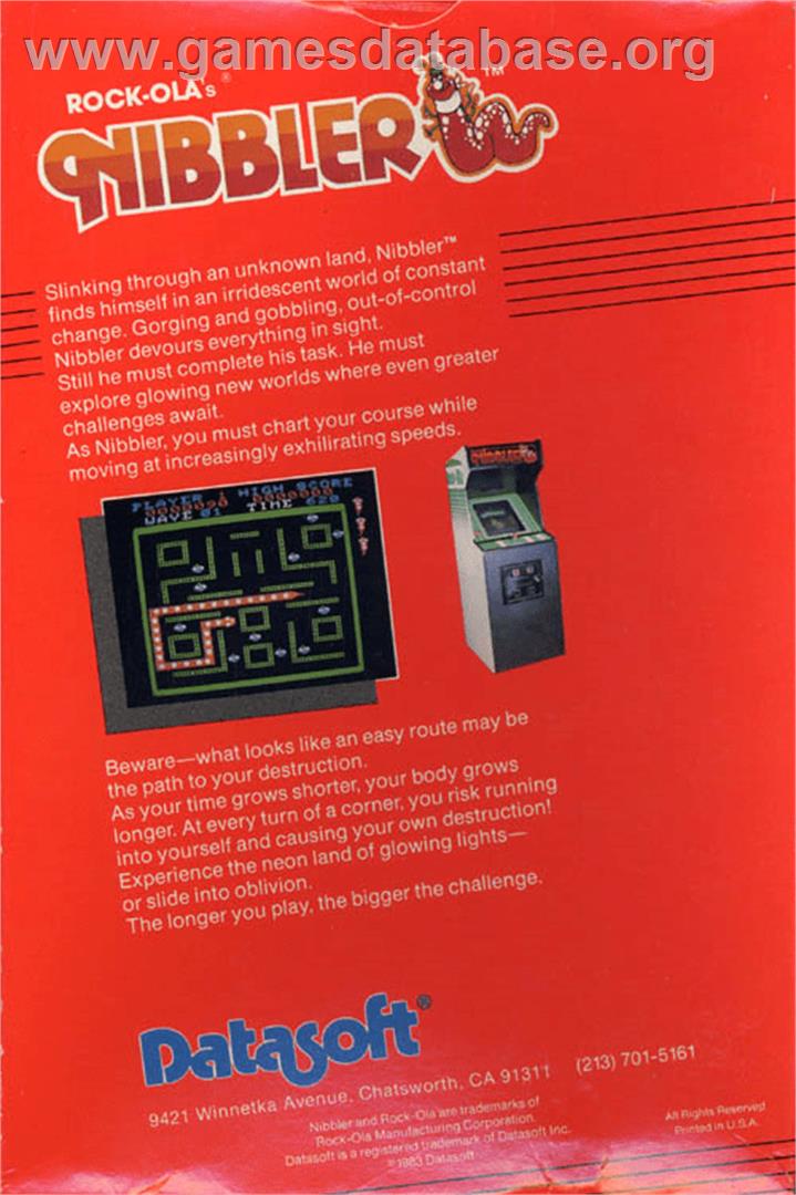 Nibbler - Atari 8-bit - Artwork - Box Back