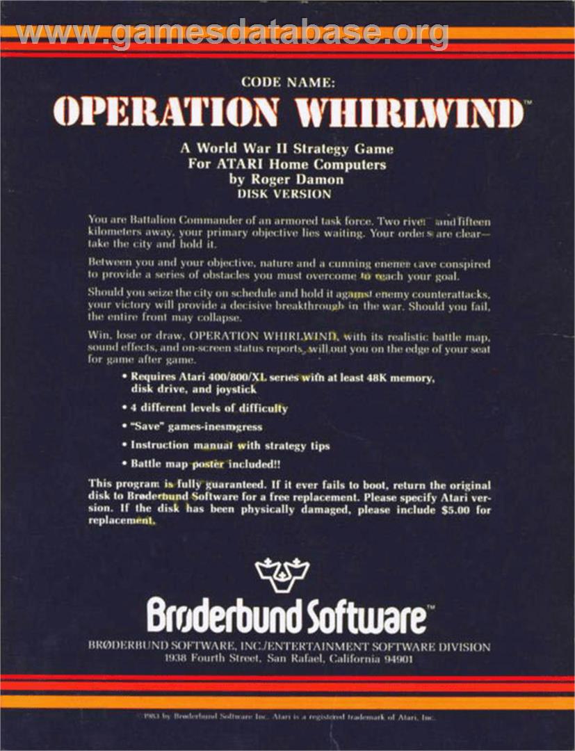 Operation Whirlwind - Atari 8-bit - Artwork - Box Back