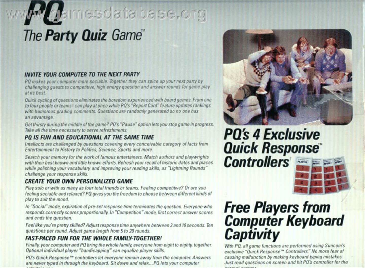 PQ: The Party Quiz Game - Atari 8-bit - Artwork - Box Back