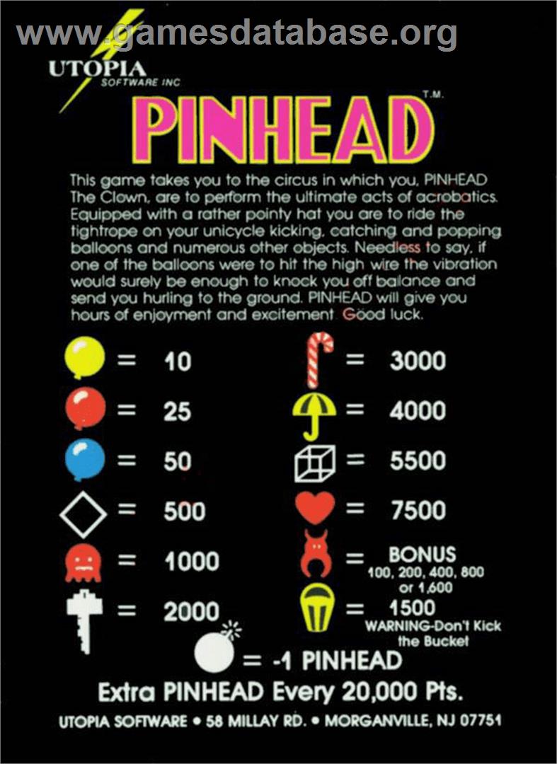 Pinhead - Atari 8-bit - Artwork - Box Back