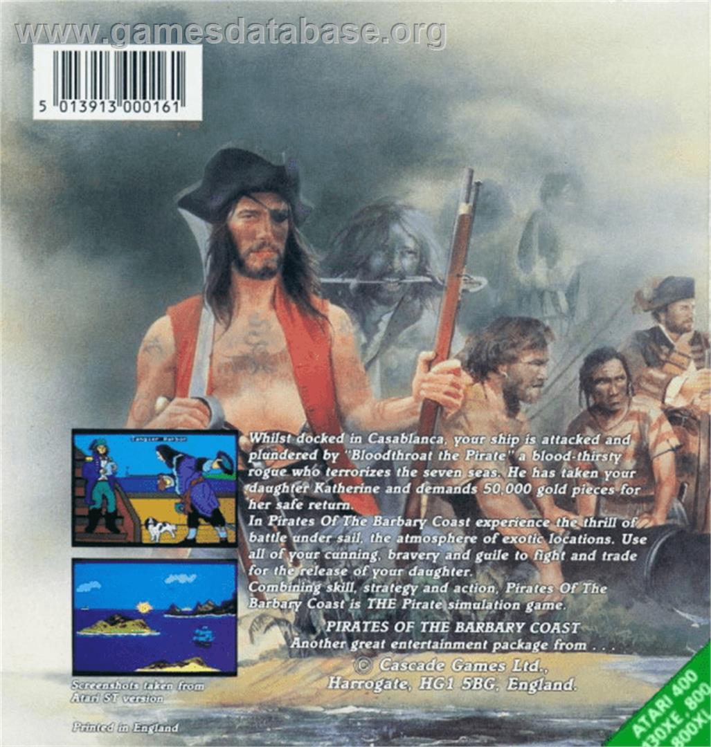 Pirates Of The Barbary Coast - Atari 8-bit - Artwork - Box Back