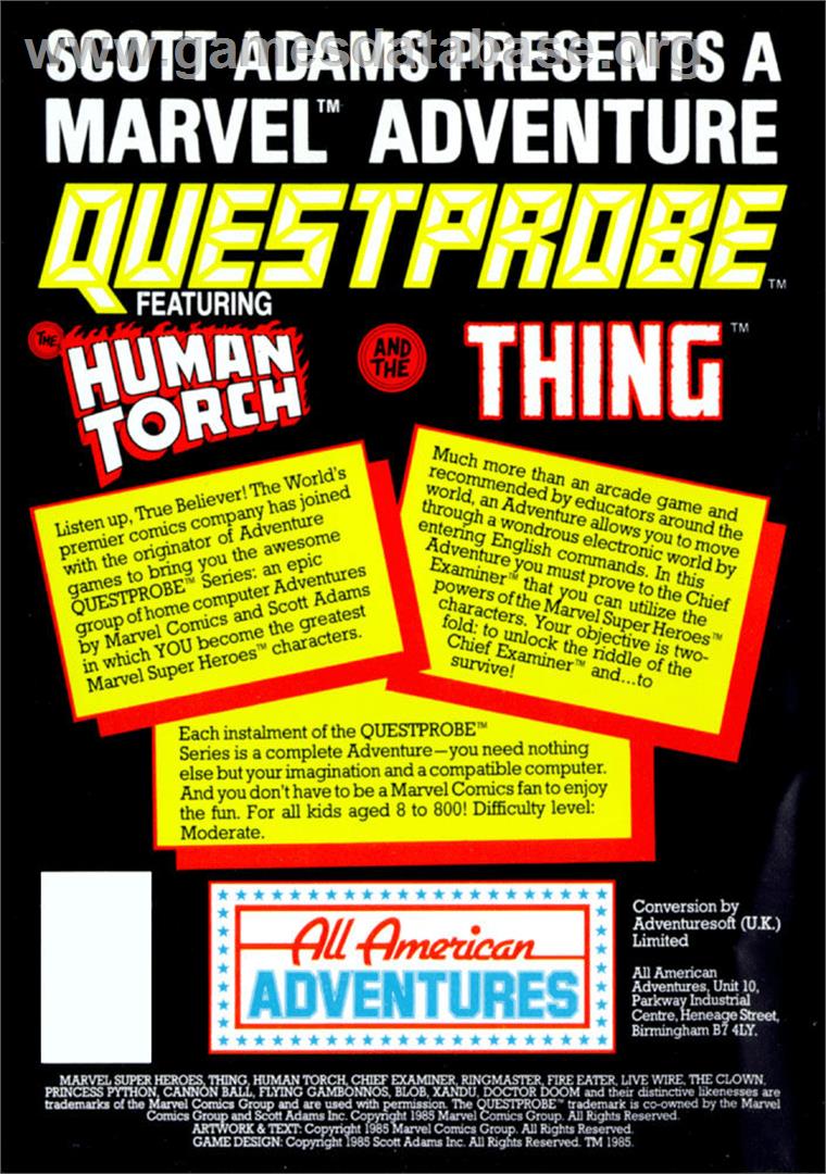 Questprobe featuring The Human Torch and The Thing - Atari 8-bit - Artwork - Box Back