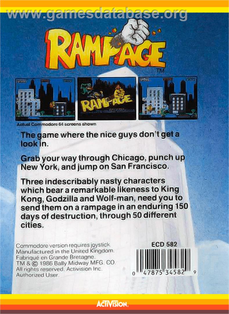 Rampage - Atari 8-bit - Artwork - Box Back
